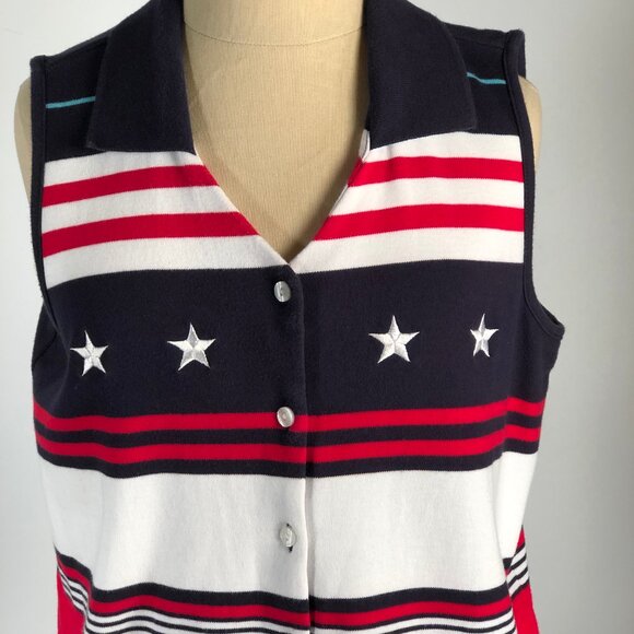 Liz Villager Sport Womens Patriotic Top M Sleeveless Collared - Picture 2 of 8